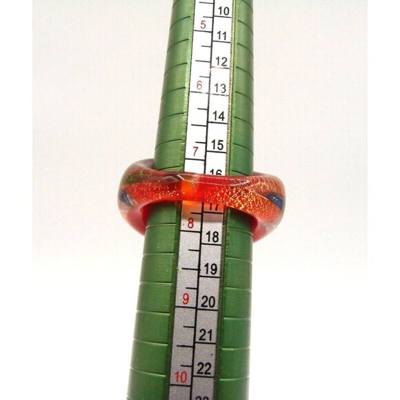 Pier One Blown Glass Cosmic Ring Domed Orange Red Gold Chromatic Lampwork Sz 7.5 - Picture 11 of 11